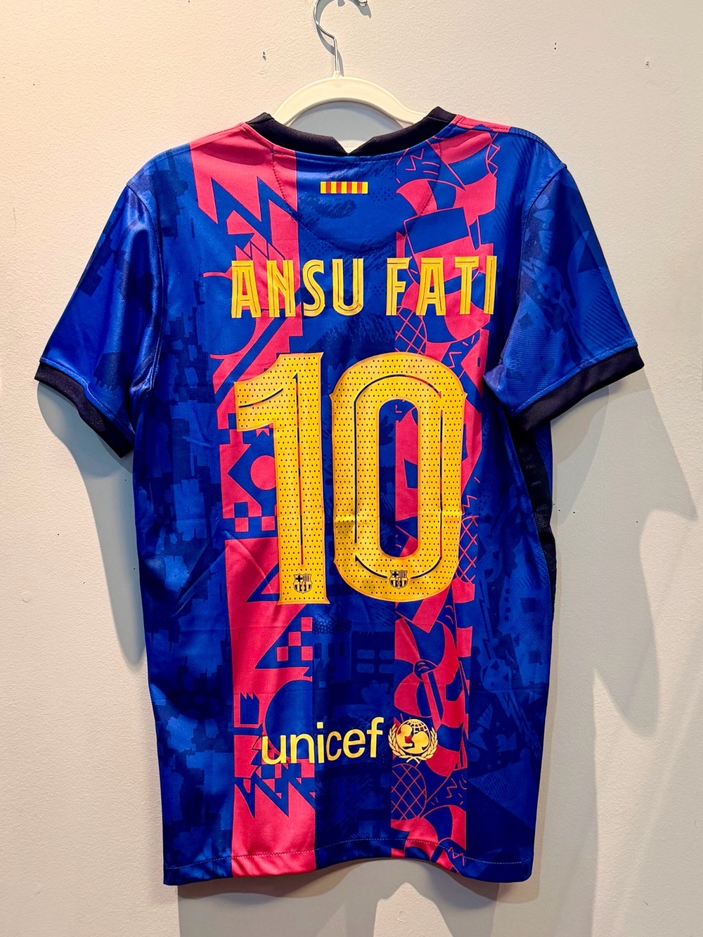 Nike Barcelona Ansu Fati #10 Blue Pink Yellow Jersey